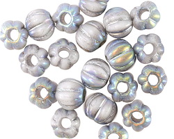 Czech Glass White AB w/ Silver Large Hole Melon Round 8mm