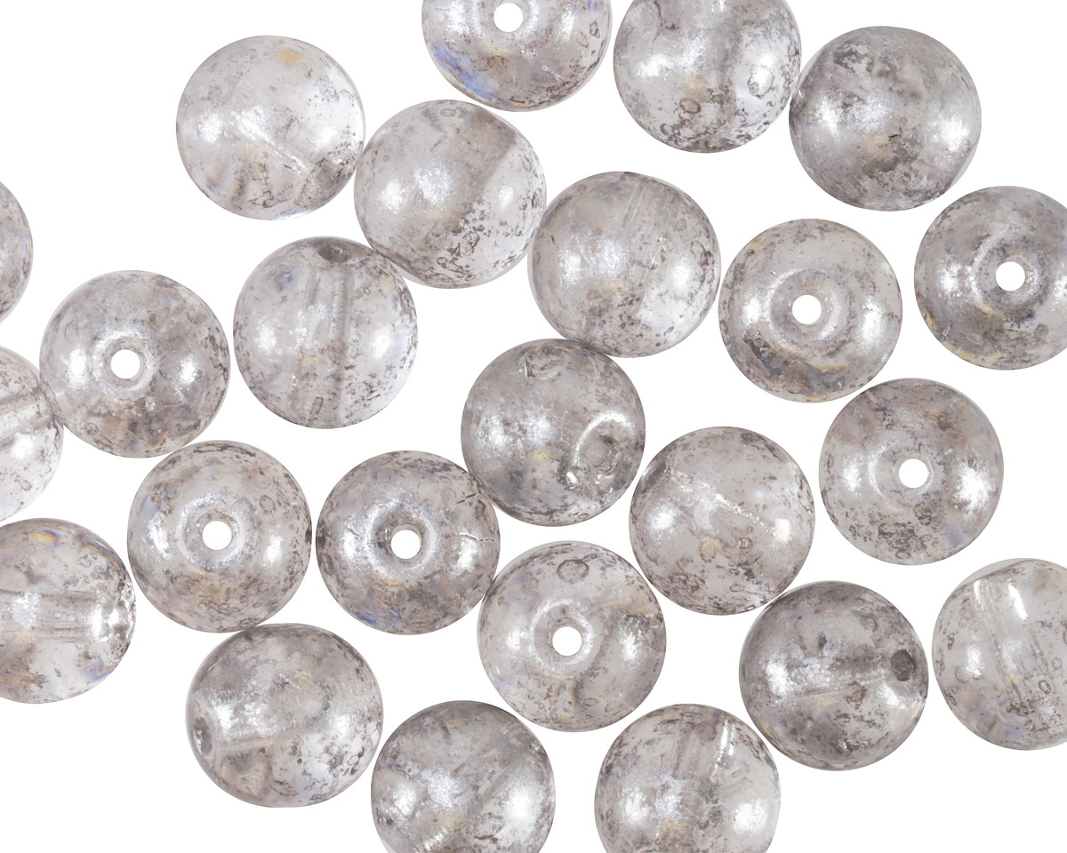 Czech Glass Crystal w/ Silver Wash Round Druk 8mm