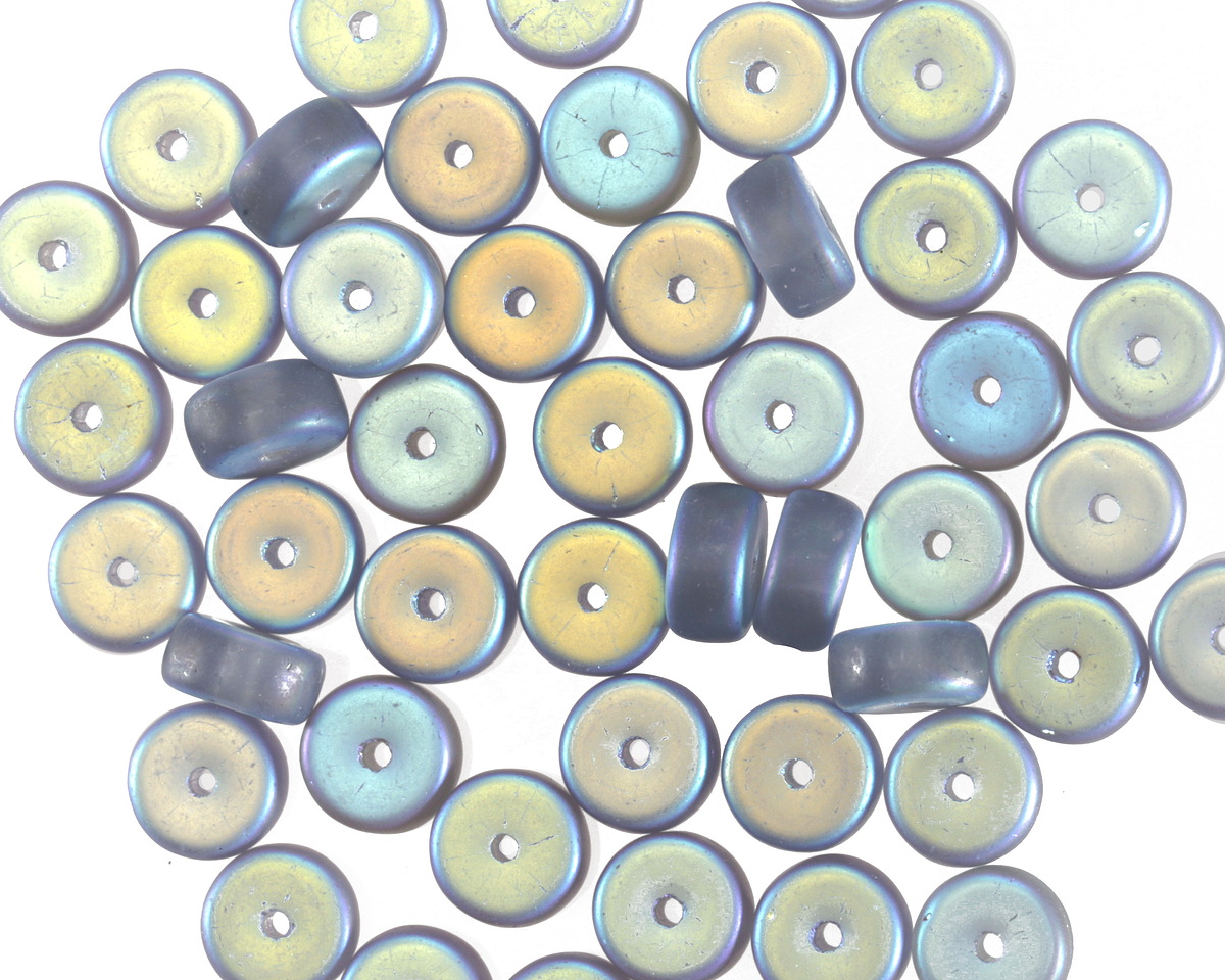 Czech Glass Matte Slate Blue AB Heishi 3x6mm