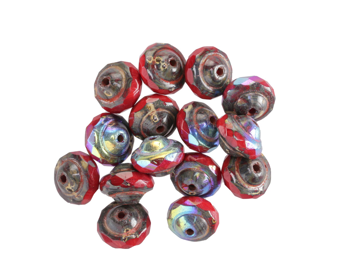 Czech Glass Ruby Red Picasso AB UFO 6x8mm