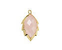 Rose Quartz (Natural) Faceted Puff Leaf Focal w/ Gold Finish 14x22mm