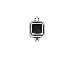 Antique Silver (plated) Jet Enamel Beaded Square Focal 10x16mm