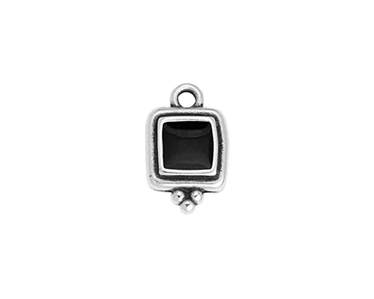 Antique Silver (plated) Jet Enamel Beaded Square Focal 10x16mm