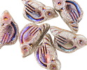 Czech Glass Matte White w/ Metallic Rainbow Bird 11x22mm