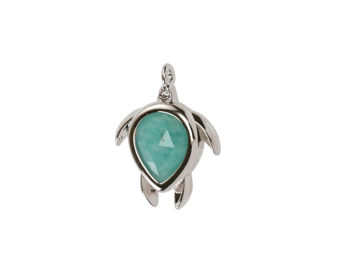 Brazil Amazonite w/ Silver Finish Sea Turtle Focal 15x19mm