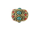 Nepalese Brass Circles w/ Turquoise & Coral Dots Rice Bead 19-22x18-22mm