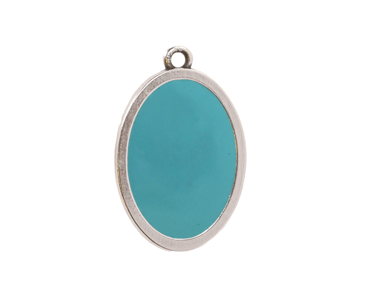 Antique Silver (plated) Aqua Enamel Oval Focal 16x25mm