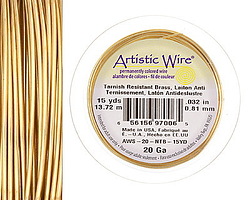 Artistic Wire Tarnish Resistant Brass 20 gauge, 15 yards
