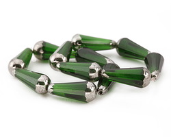 Czech Glass Emerald w/ Silver Faceted Teardrop 20x8mm