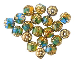 Czech Glass Rainforest w/ Gold Lantern 6mm
