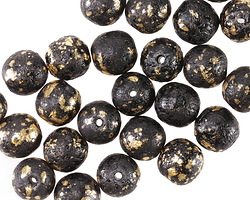 Czech Glass Textured Jet w/ Gold Flecks Round Druk 8mm