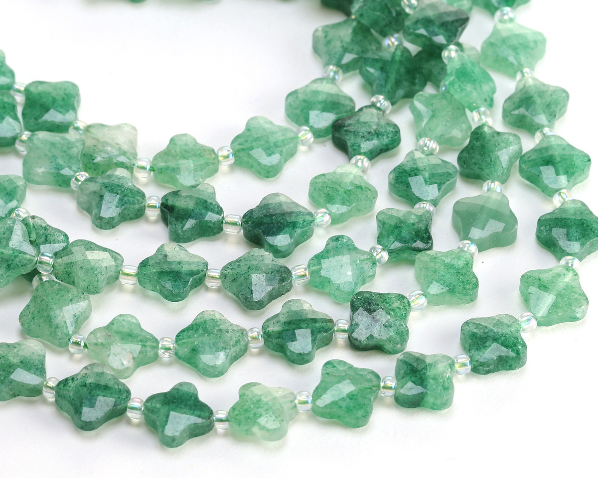 Green Strawberry Quartz Faceted Quatrefoil 10mm