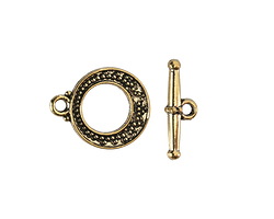Antique Gold Finish Textured Round Toggle Clasp 14x17mm, 17mm Bar