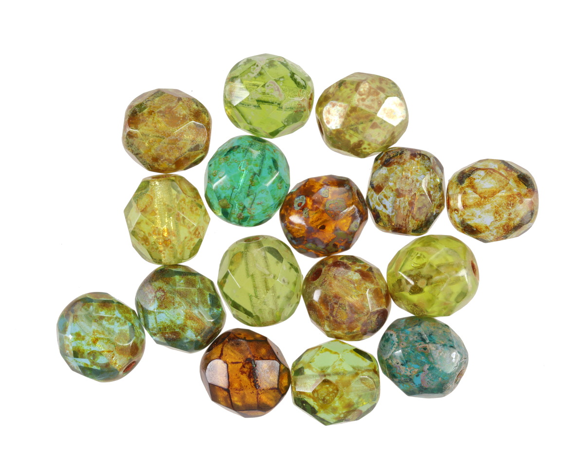 Czech Glass Pine Forest Multi Color Mix Picasso Fire Polished Round 8mm