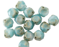 Czech Glass Textured Aquamarine Waters w/ Gold Wash Chandelier Cut 8mm