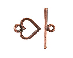 Mykonos Antique Copper (plated) Heart Toggle Clasp 14x17mm, 27mm Bar