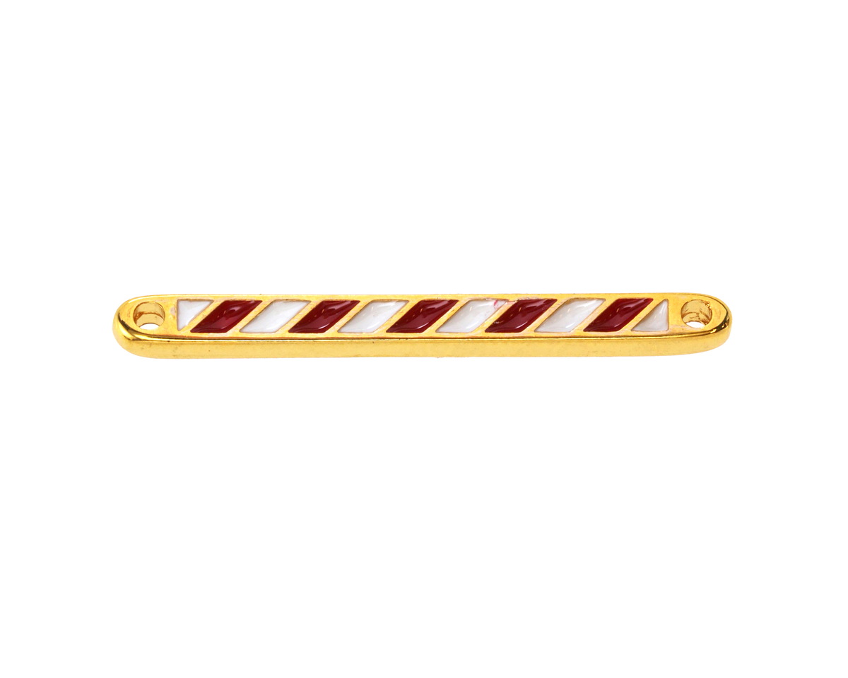 24K Gold (plated) Enamel Peppermint Stick Link 33x3mm