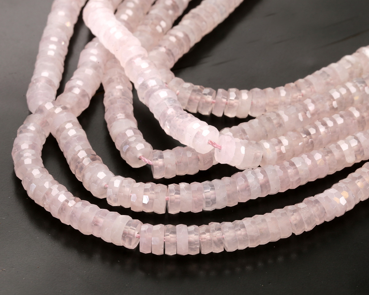 Rose Quartz Microfaceted Heishi 2x6mm