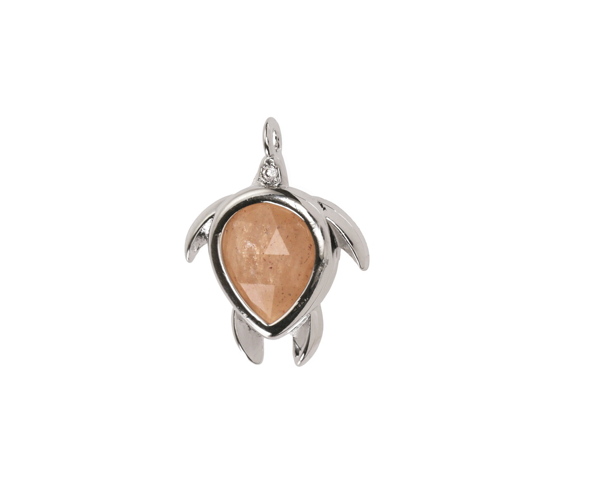 Peach Moonstone w/ Silver Finish Sea Turtle Focal 15x19mm