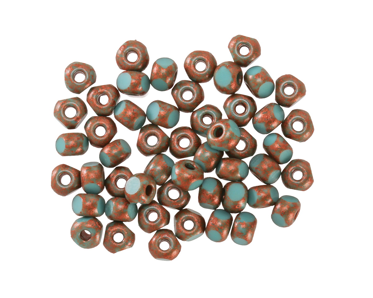 Czech Glass Turquoise Blue w/ Antique Copper Trica Beads 3x4mm