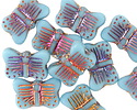 Czech Glass Matte Alice Blue w/ Rainbow Metallic Butterfly 16x11mm