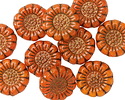 Czech Glass Pumpkin w/ Bronze Sunflower 13mm