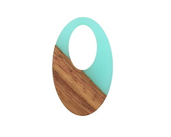 Walnut Wood & Sea Green Resin Oval Off-Center Hoop Focal 22x35mm