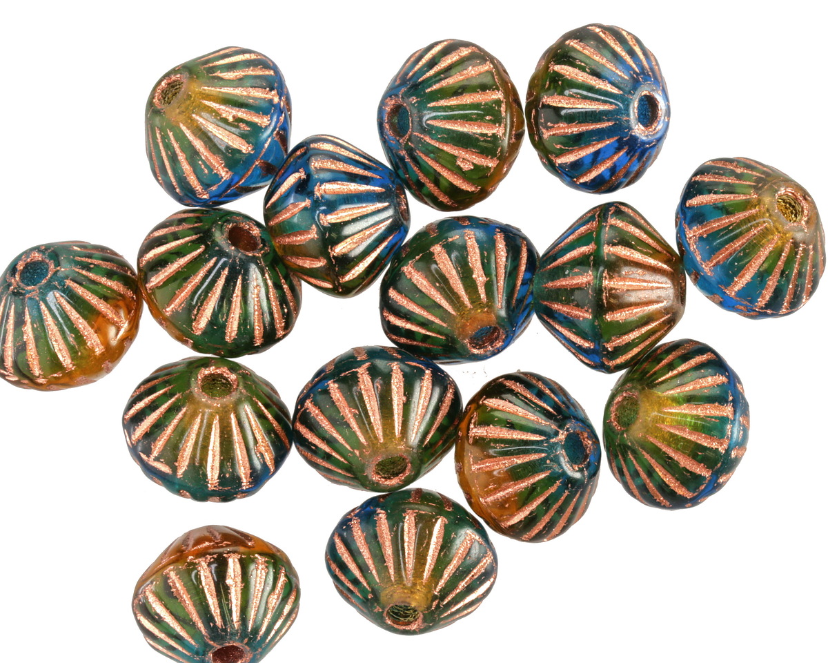 Czech Glass Bronzed Rainforest Lined Bicone 8x9mm