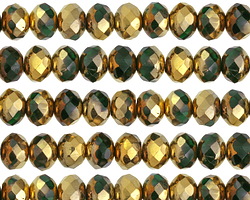 Czech Glass Emerald w/ Gold Fire Polished Rondelle 5x7mm