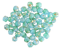 Czech Glass Textured Sea & Sky w/ Gold Fire Polished Round 4mm