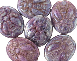 Czech Glass Iris Purple Picasso Bee Oval 22x18mm