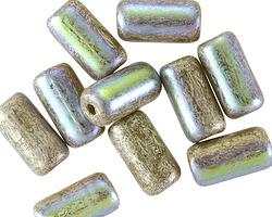 Czech Glass Matte Peridot w/ Silver AB Wash Large Hole Tube 14x7mm