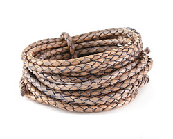 Natural Blue Braided Bolo Leather Cord 3mm, 3 meters