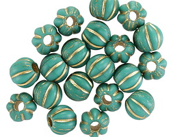 Czech Glass Matte Sea Green w/ Gold Large Hole Melon Round 8mm