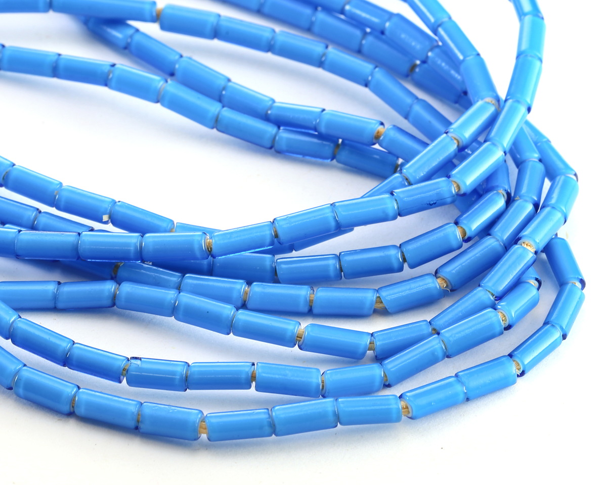 African Aquamarine White Heart Glass Tube 9x4mm
