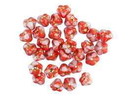 Czech Glass Red & White Mix w/ Gold Bellflower 5x6mm