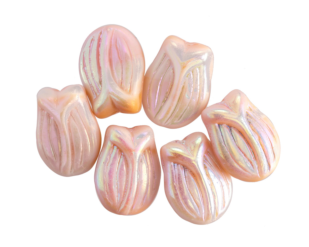 Czech Glass Peppermint Twist AB Tulip 16x12mm