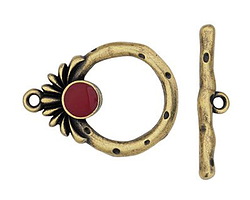 TierraCast Antique Brass (plated) w/ Cherry Red Setting Toggle 27x20mm, 27mm Bar