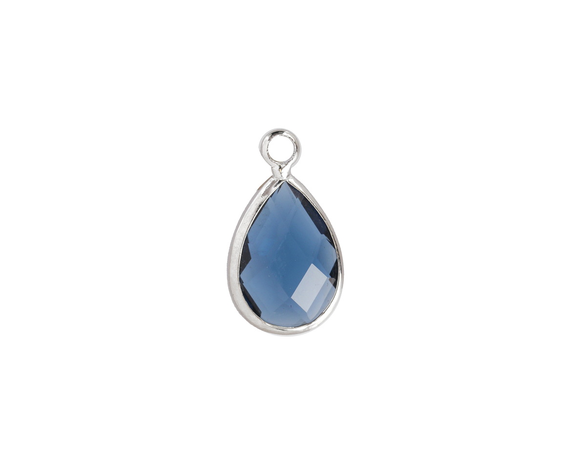Midnight Blue Crystal Teardrop in Silver Finish Bezel 10.5x18mm