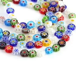 Millefiori Glass Multi-color Flower Coin 10mm