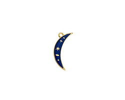 24K Gold (plated) Cobalt Enamel Celestial Crescent Moon Focal 7x25mm