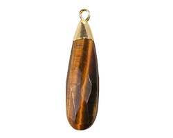 Tiger Eye Faceted Puff Teardrop Focal w/ Gold Finish 9x28mm