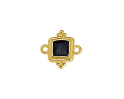 24K Gold (plated) Jet Pearl Enamel Beaded Square Focal Link 15x14.5mm