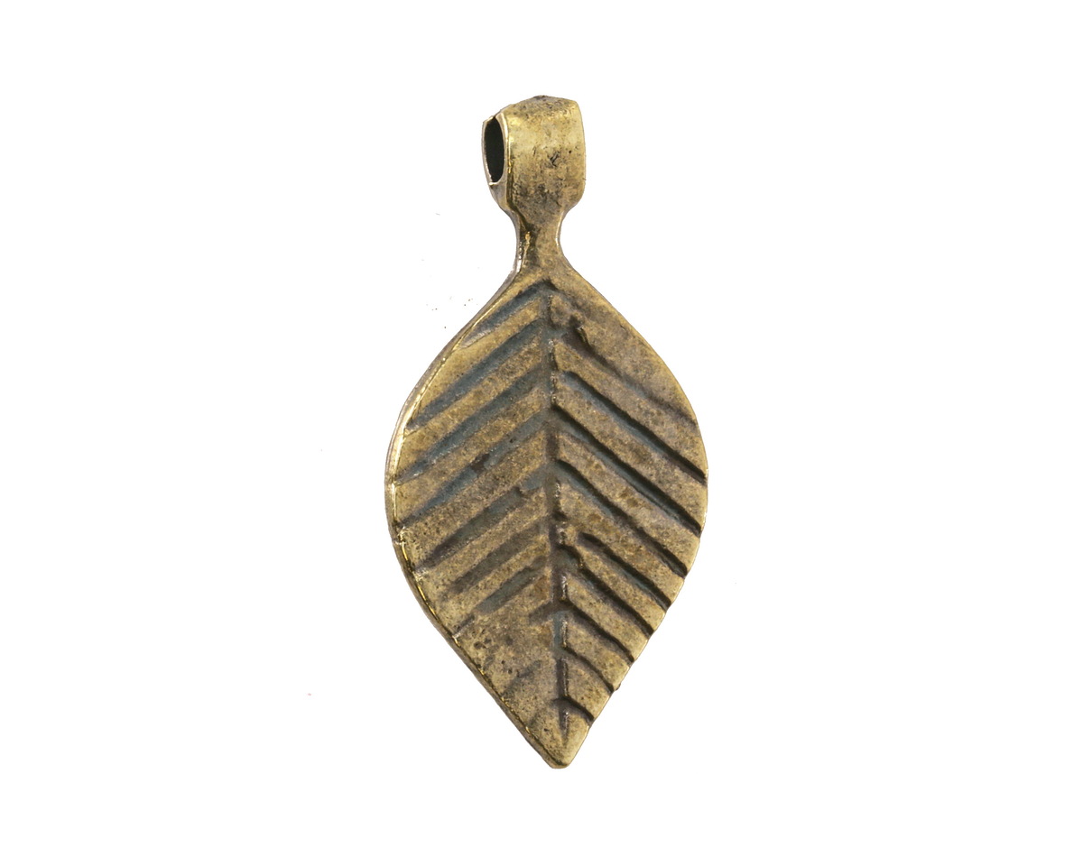 Mykonos Antique Brass (plated) Small Linear Leaf Drop 14x29mm