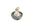 18k Gold (plated) Aqua Pearl Enamel Shell w/ Faux Pearl Focal 16x17mm