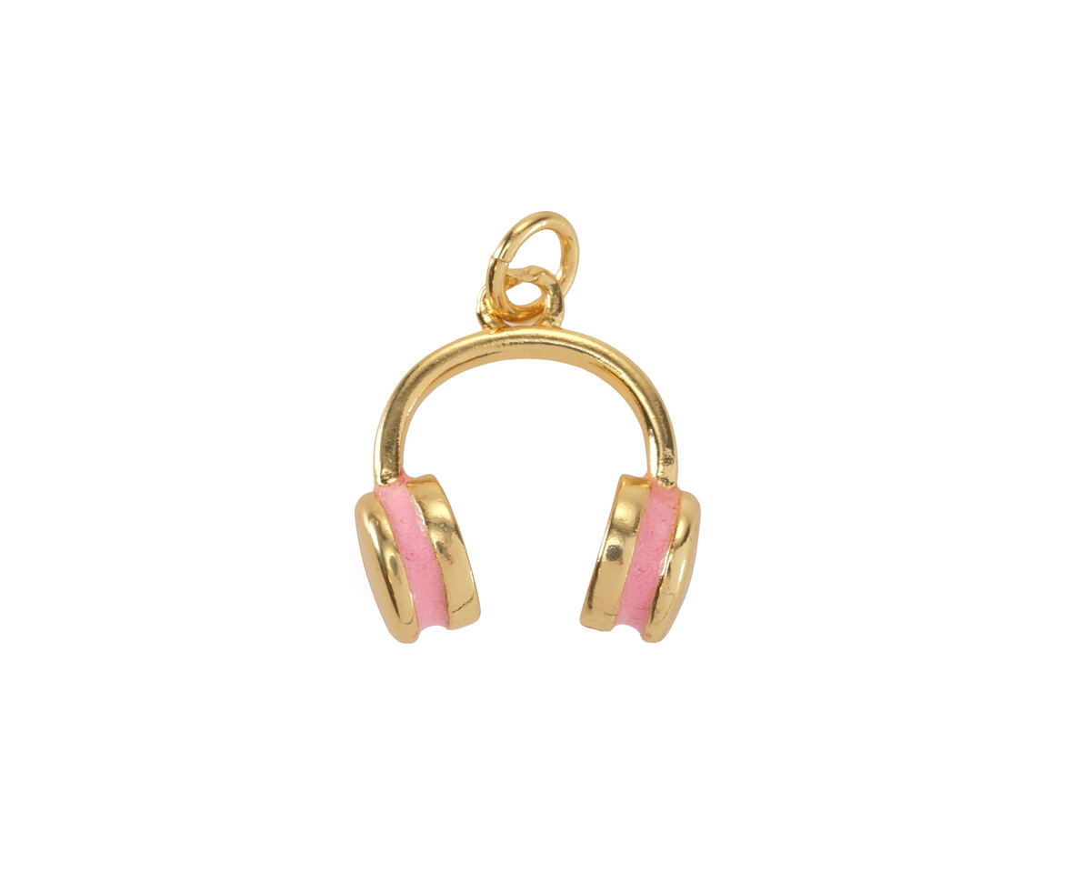 Rose Enamel w/ Gold Finish Headphones Charm 14x16mm