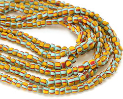 Java Glass Turquoise & Yellow w/ Red Stripes Graduated Gooseberry Beads 3-6x4-6mm