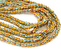 Java Glass Turquoise & Yellow w/ Red Stripes Graduated Gooseberry Beads 3-6x4-6mm