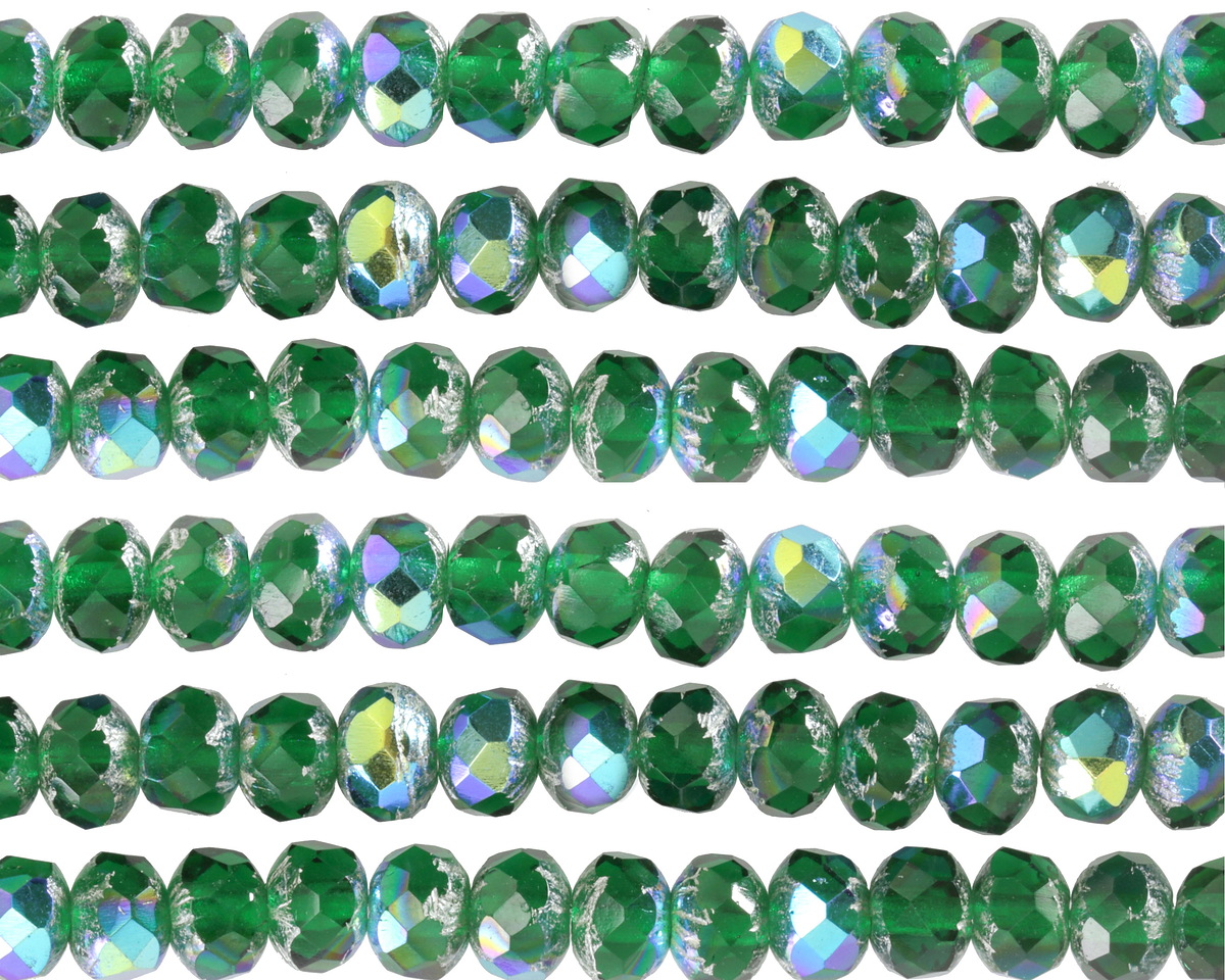 Czech Glass Emerald AB w/ Silver Rondelle 3x5mm