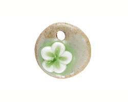 Bottle Green Crackle Porcelain Waterlily Coin Focal 20mm
